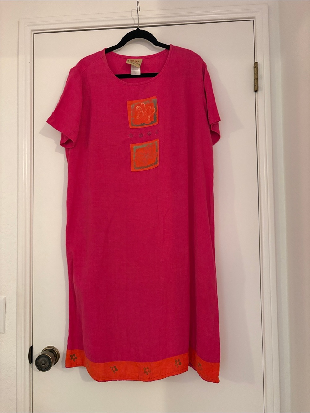 Bright Fuchsia Linen Dress with Simple Neckline